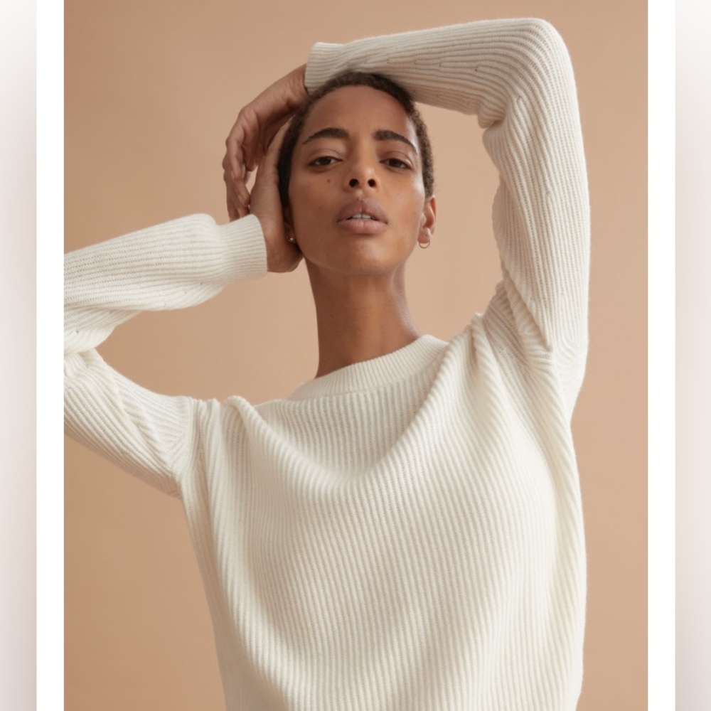Everlane Cashmere Rib Round Crew in Cream, Size Small